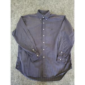 Ralph Lauren Golf Shirt Mens Large Blue Plaid Tilden Long Sleeve Button Up